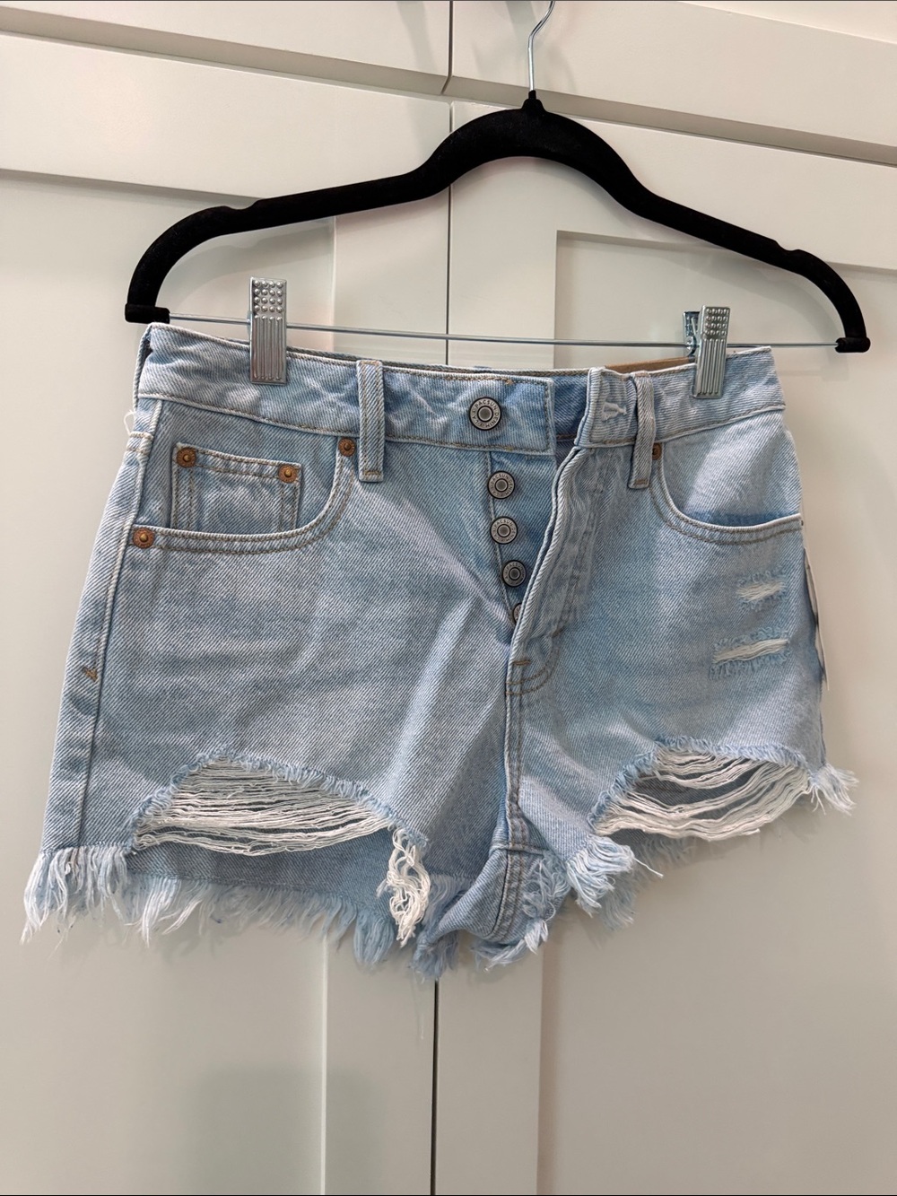 PacSun Light Blue High-Rise Distressed Denim Shorts